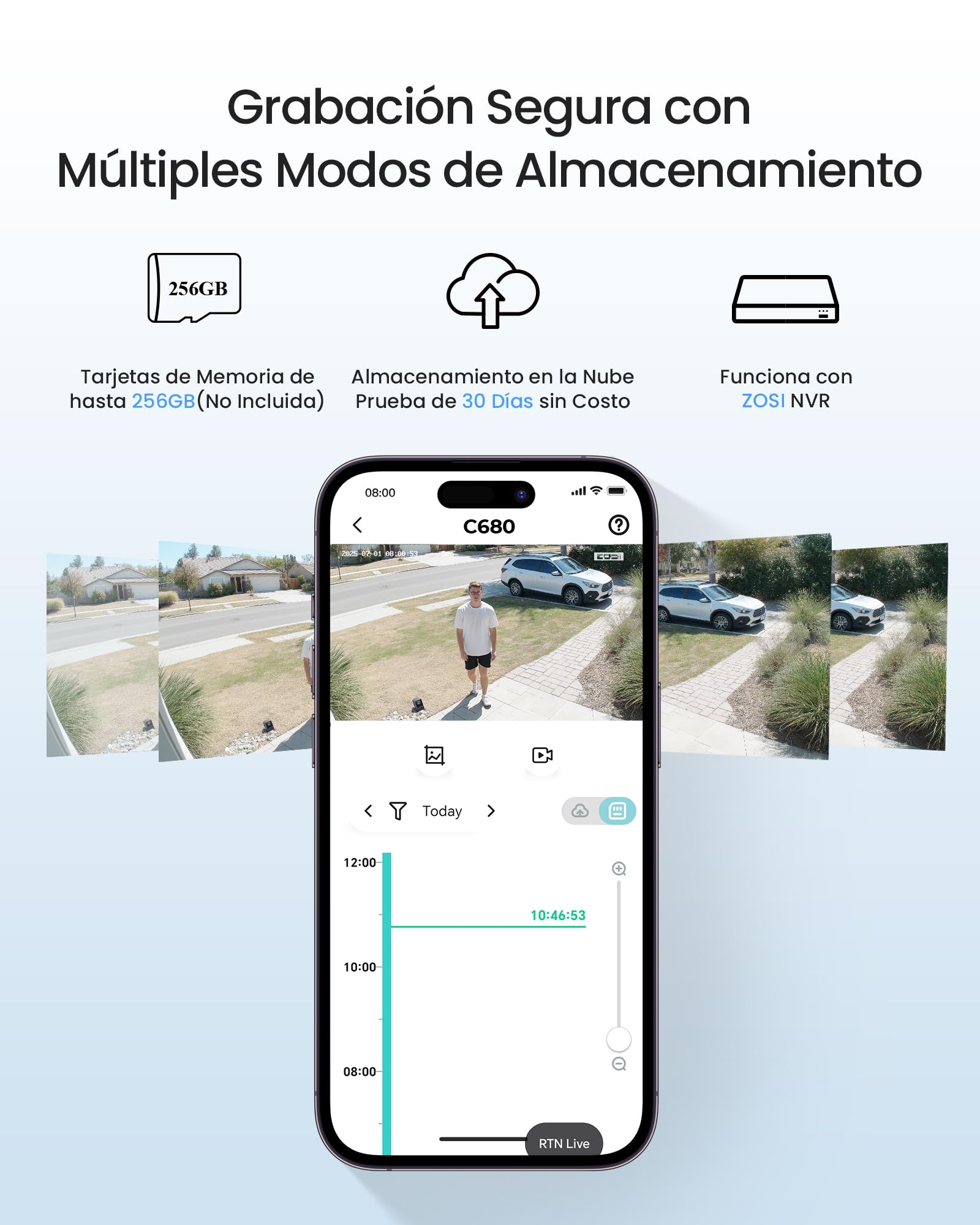 ZOSI Pack de 2 Cámara Vigilancia WiFi Interior 3MP Cámara Ventana para Seguridad Exterior, Detección de Persona/Vehículo, Visión Nocturna Color, 2.4/5GHz WiFi, Grabación 24/7, 2K C680