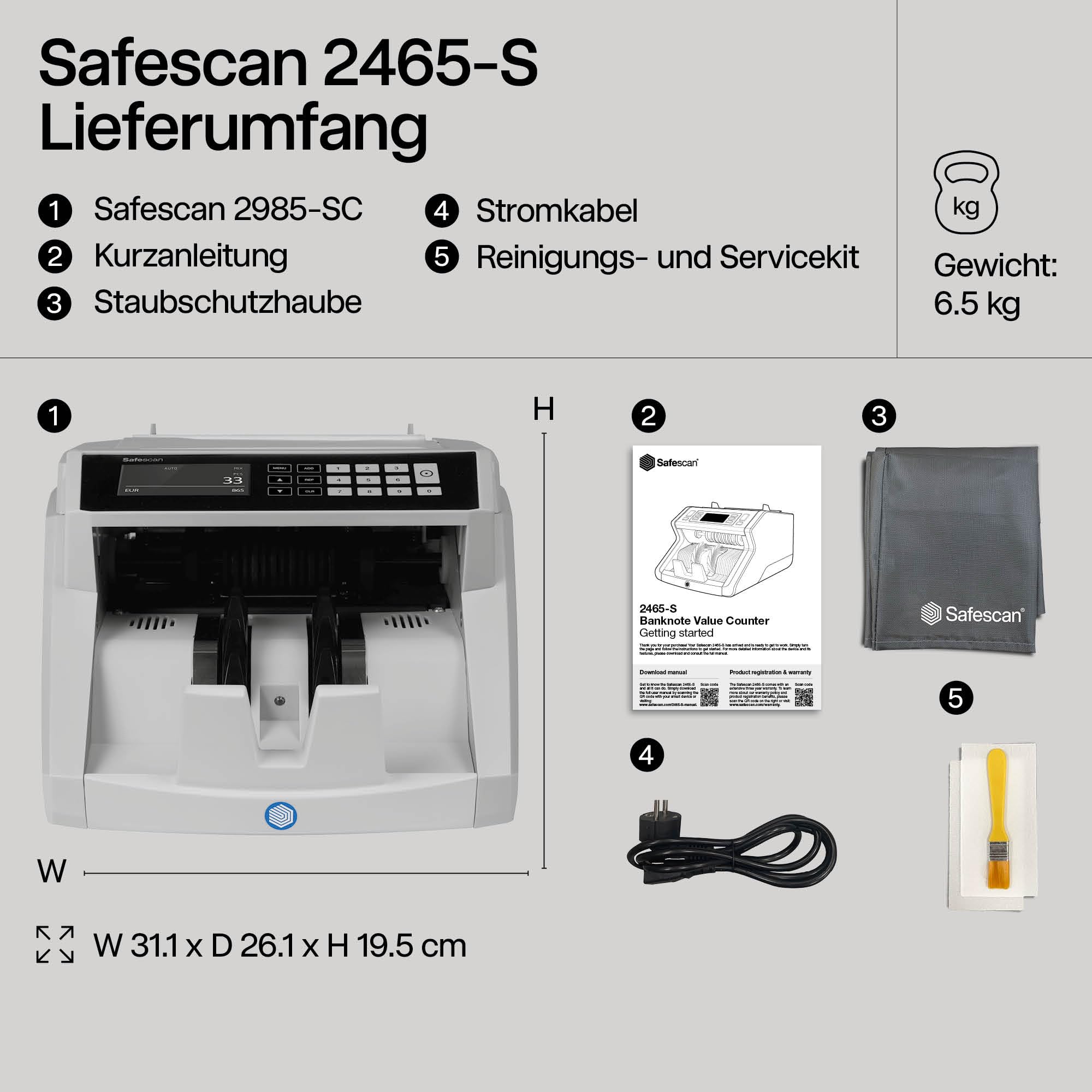 Safescan 2465-S Geldzählmaschine, Wertzählung für gemischte EUR-Banknoten - Banknotenzähler mit 7-facher Echtheitsprüfung - zählt sortierte Banknoten aller Währungen