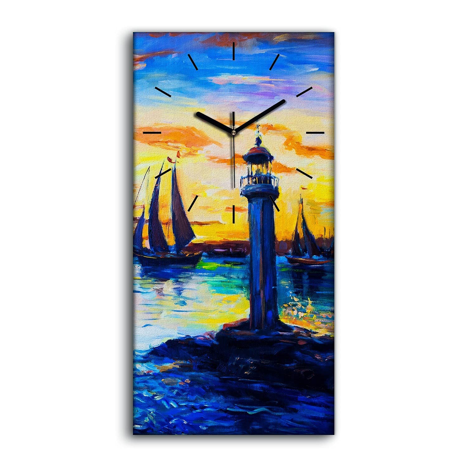 Horloge sur toile sans tic tac phare coloré 30x60cm pour dormir en silence