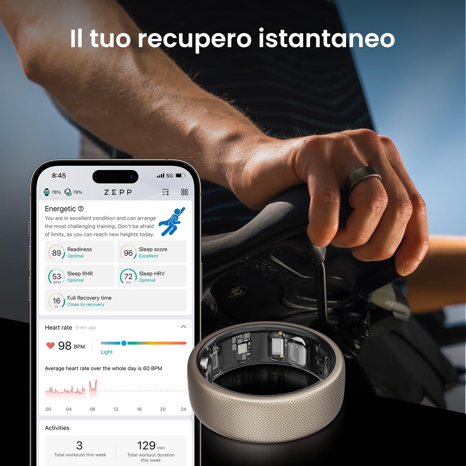 Amazfit Helio Anello Taglia 10, con Monitoraggio del Sonno e della Frequenza Cardiaca, Resistenza all'Acqua 10 ATM, Tracker Fitness Leggero da 3,75g con Durata della Batteria fino a 4 Giorni
