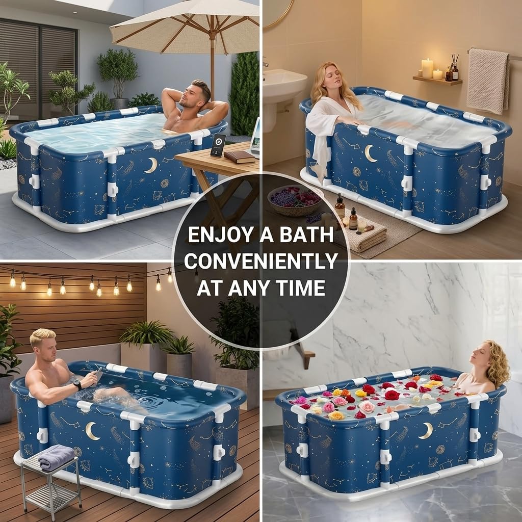 Bañera plegable, 119,9 x 59,9 x 50 cm, bañera portátil compuesta de material de 7 capas, ducha y baño de hielo, portátil, no inflable