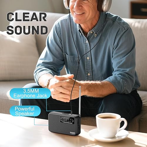 Miniatura 6 de 799 Mini Radio AM FM, radio a pilas con cordón, excelente recepción, radios portátiles AM FM, radios de transistor con conector para auriculares,