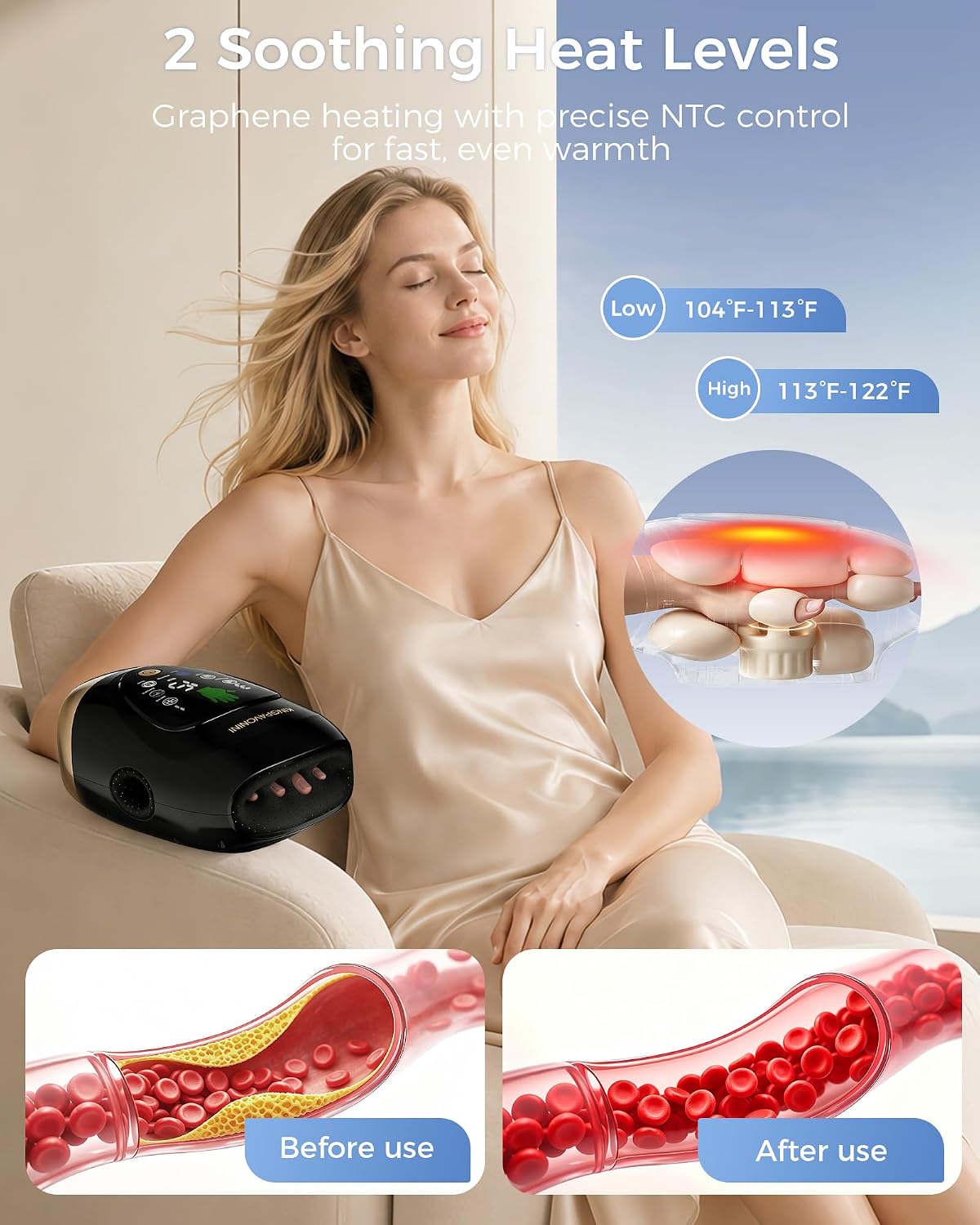 KingPavonini Hand Massager with Heat and Compression, Model HM01, Black