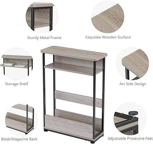 Miniatura 4 de Mesa auxiliar estrecha vintage con estante de almacenamiento, mesa auxiliar delgada de 3 niveles, mesa de sofá moderna para espacios estrechos y