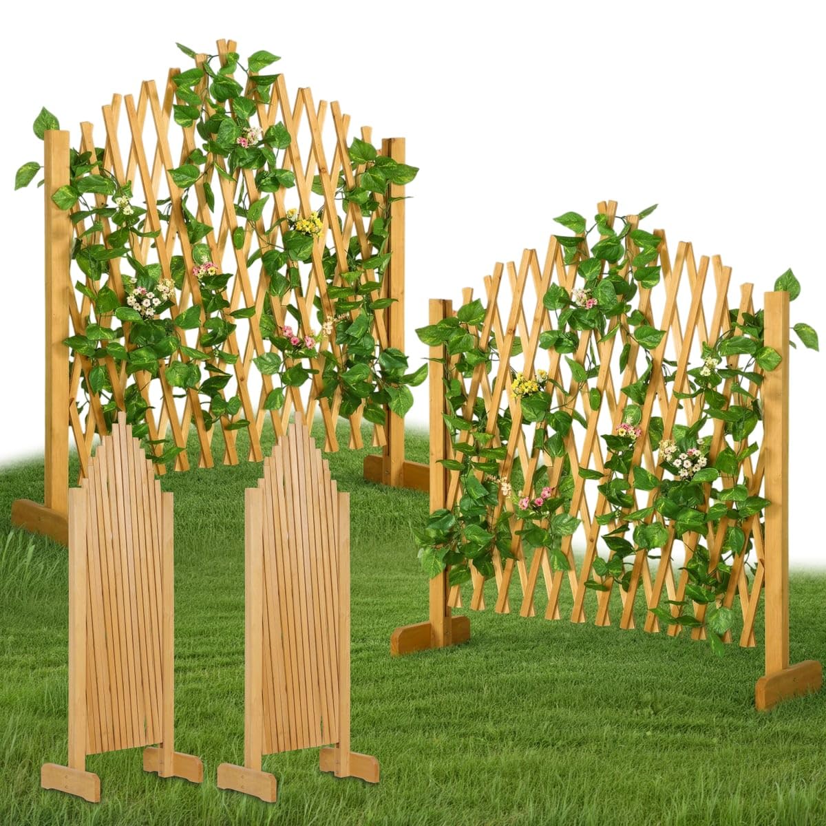 Gardebruk 2x Griglia Flessibile Estendibile in Legno da Giardino 200 cm Pieghevole Grigliato per Rampicanti Recinzione Balcone Separatore
