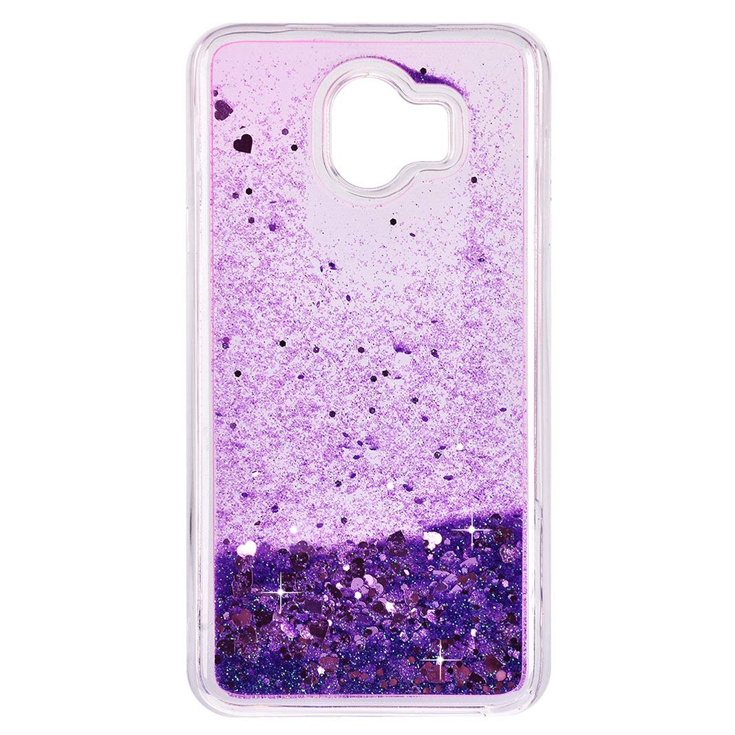 Galaxy J4 2018 Waterfall Glitter Case Purple, Galaxy J4 Glitter Gel Case, Bling Liquid Floating Flowing Sparkly Girls Women Flexible Silicone Protective Cover Compatible with Samsung Galaxy J4 2018