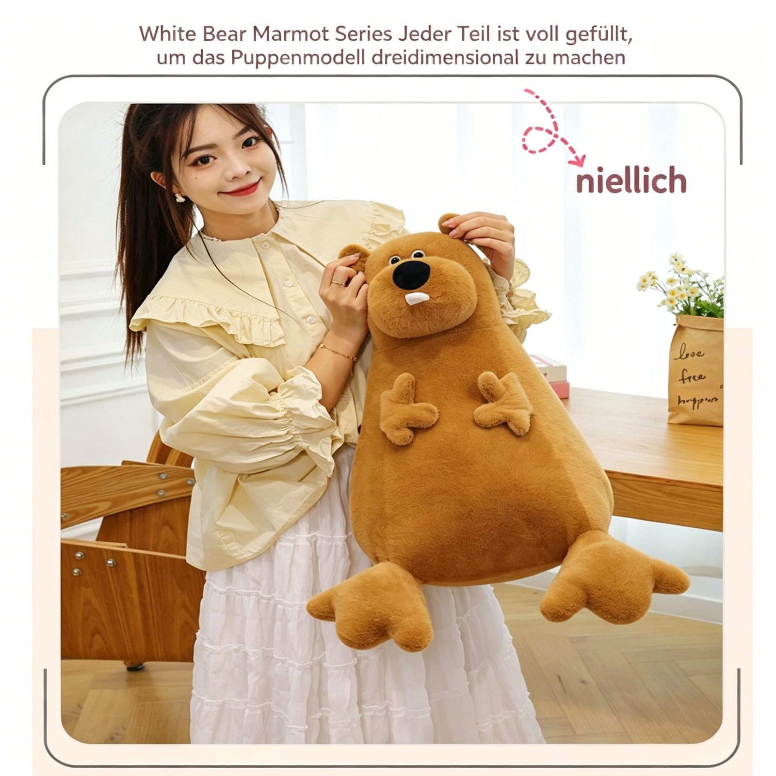 Eisbär Plüschtier Weiß, Murmeltier Plüschtier, Riesige Kuschel Teddybär Kuscheltier, Flauschiger Stofftier zum Spielen, Teddybär gefülltes Tier Plüsch Spielzeug Geschenk für Kind Freundin (60cm,Weiß)