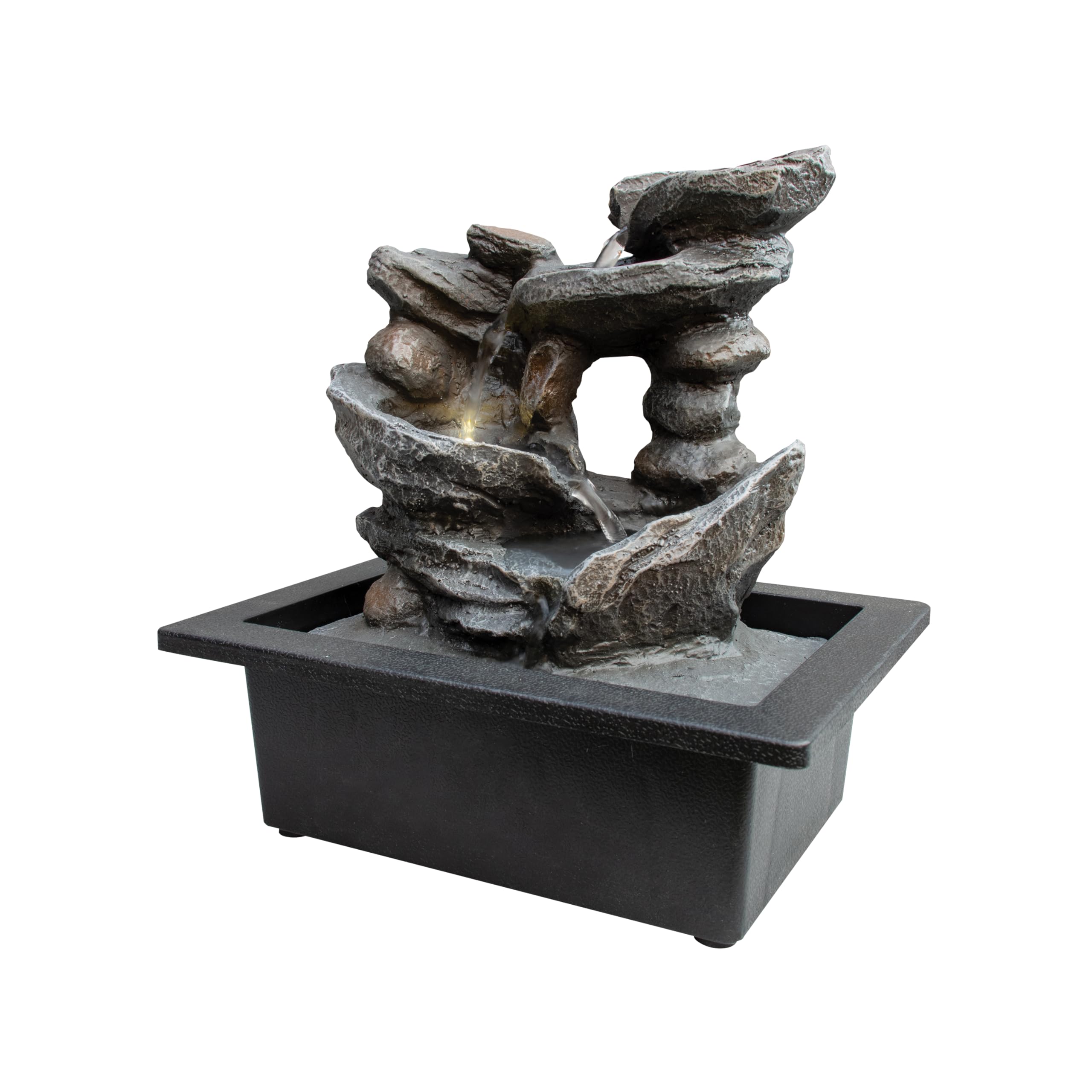 Menkind Natural Well Being Cascading Rocks Uk Mains Indoor Water Fountain With Led Light Up Pool 29Cm