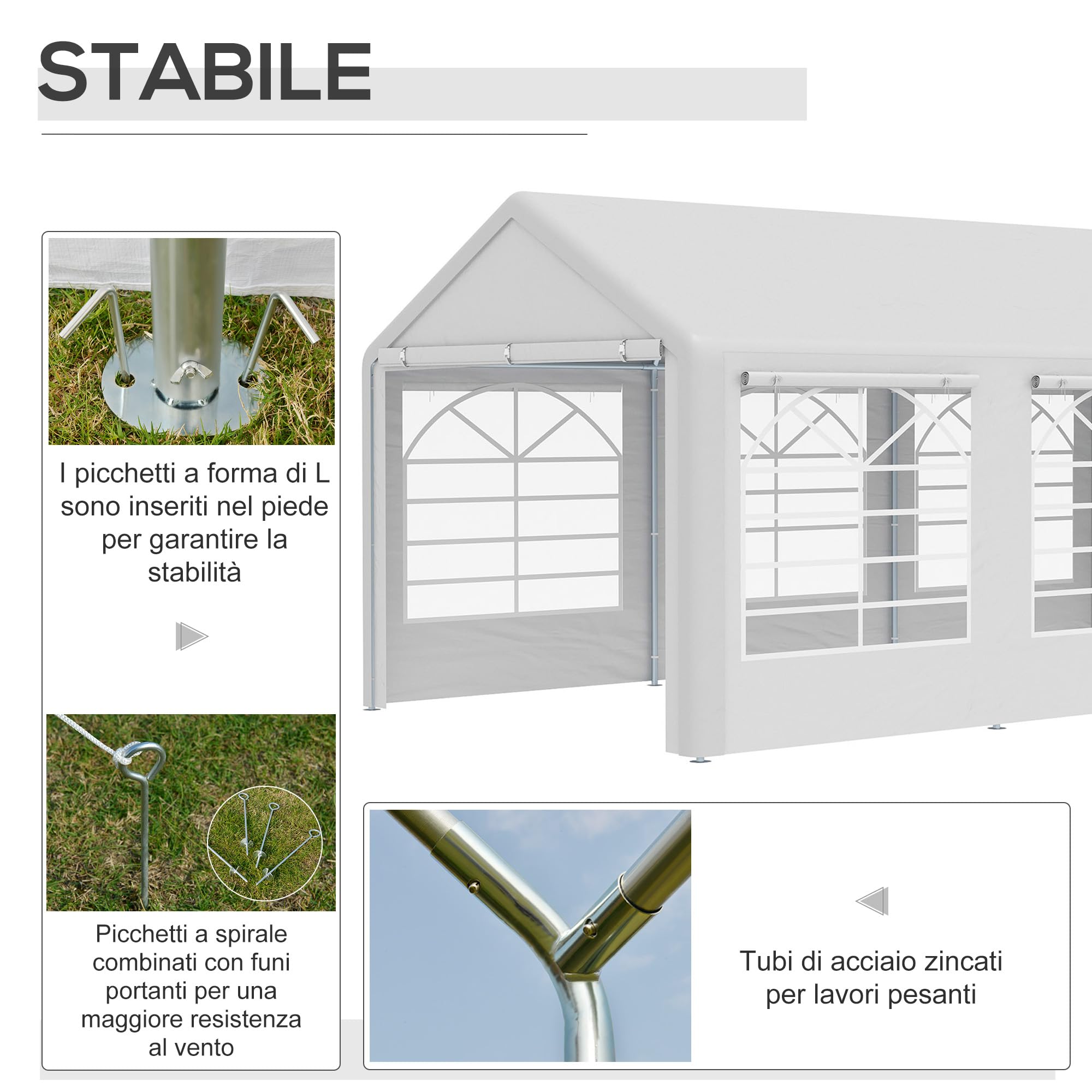 Outsunny Gazebo da Giardino 6x3 m con Finestre Laterali 3 Stanze Bianco