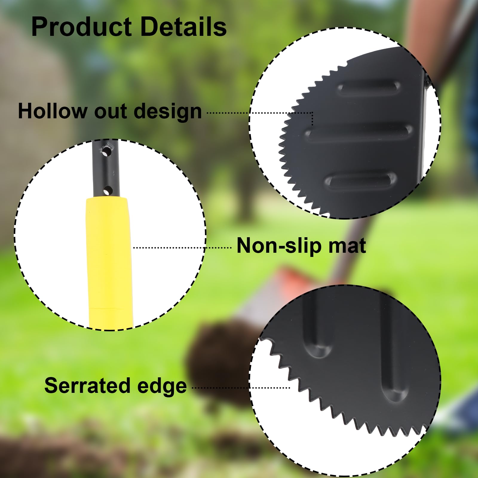 Cortabordes de césped con dientes de sierra, Cuchillo de mango largo para bordes de césped, Cortabordes semicircular con ajuste de altura, Herramienta de jardinería para el cuidado preciso de los bord