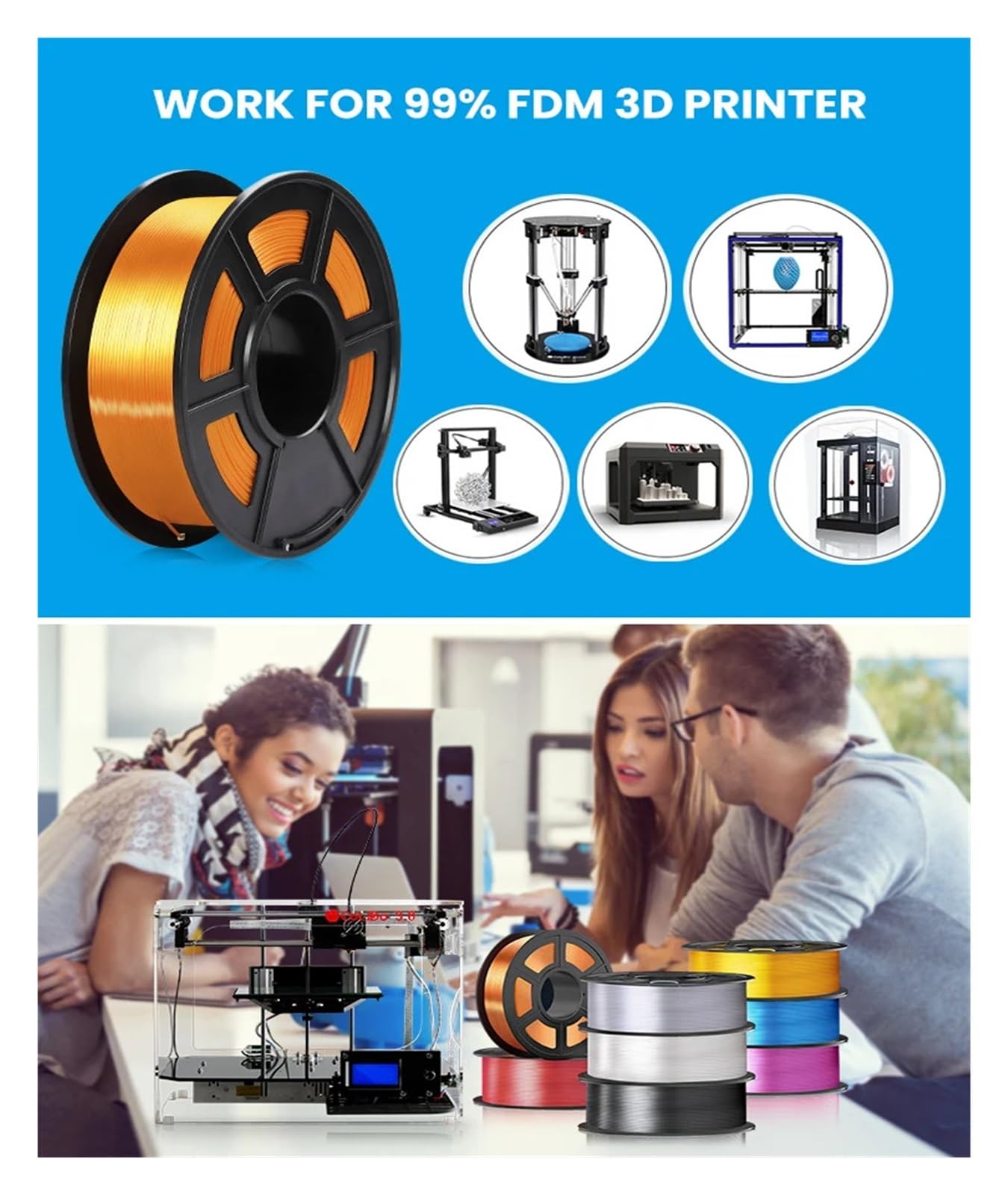 Filament PLA do drukarek 3D, Filament jedwabny PLA do drukarki 3D 1,75 mm kg, wielokolorowy(Silk Rainbow)