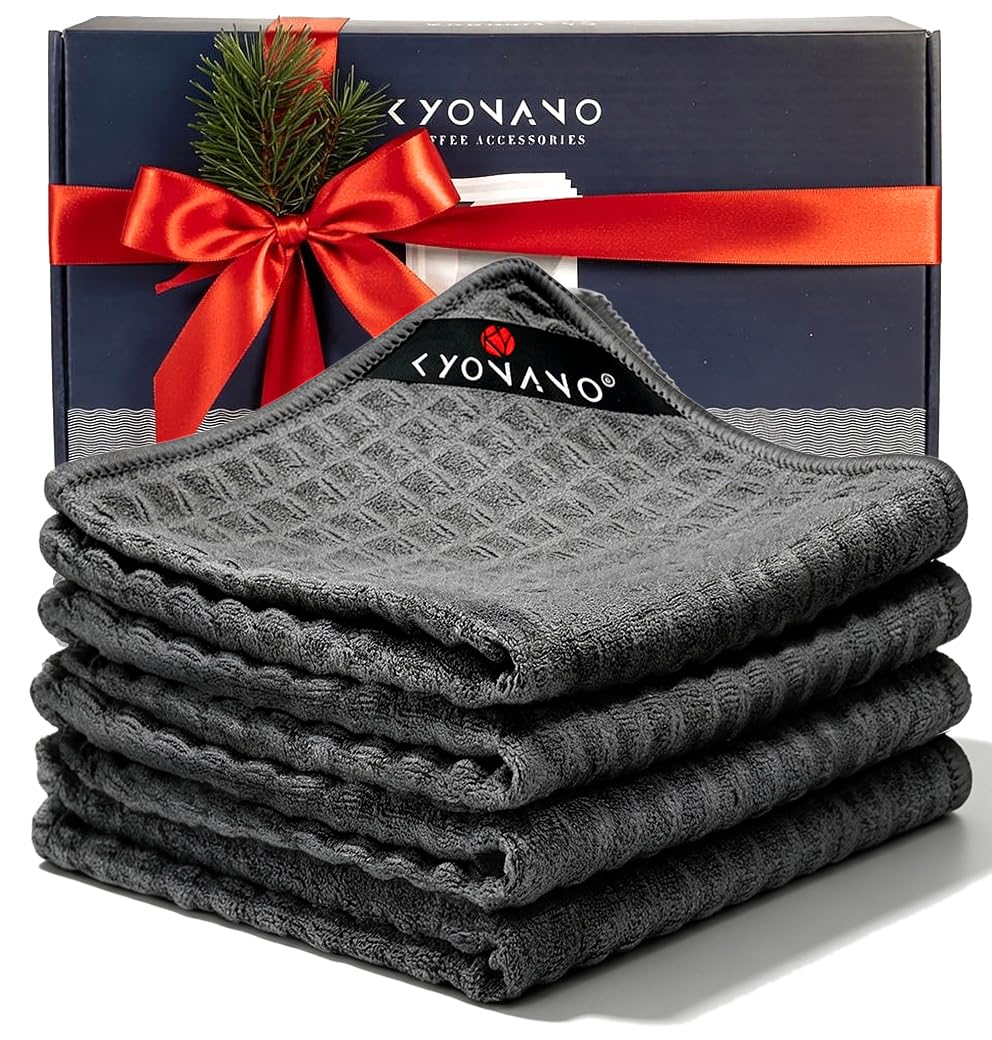 KYONANO Espresso Accessories, Barista Towels 4 Pack, Waffle Weave, 30*30cm