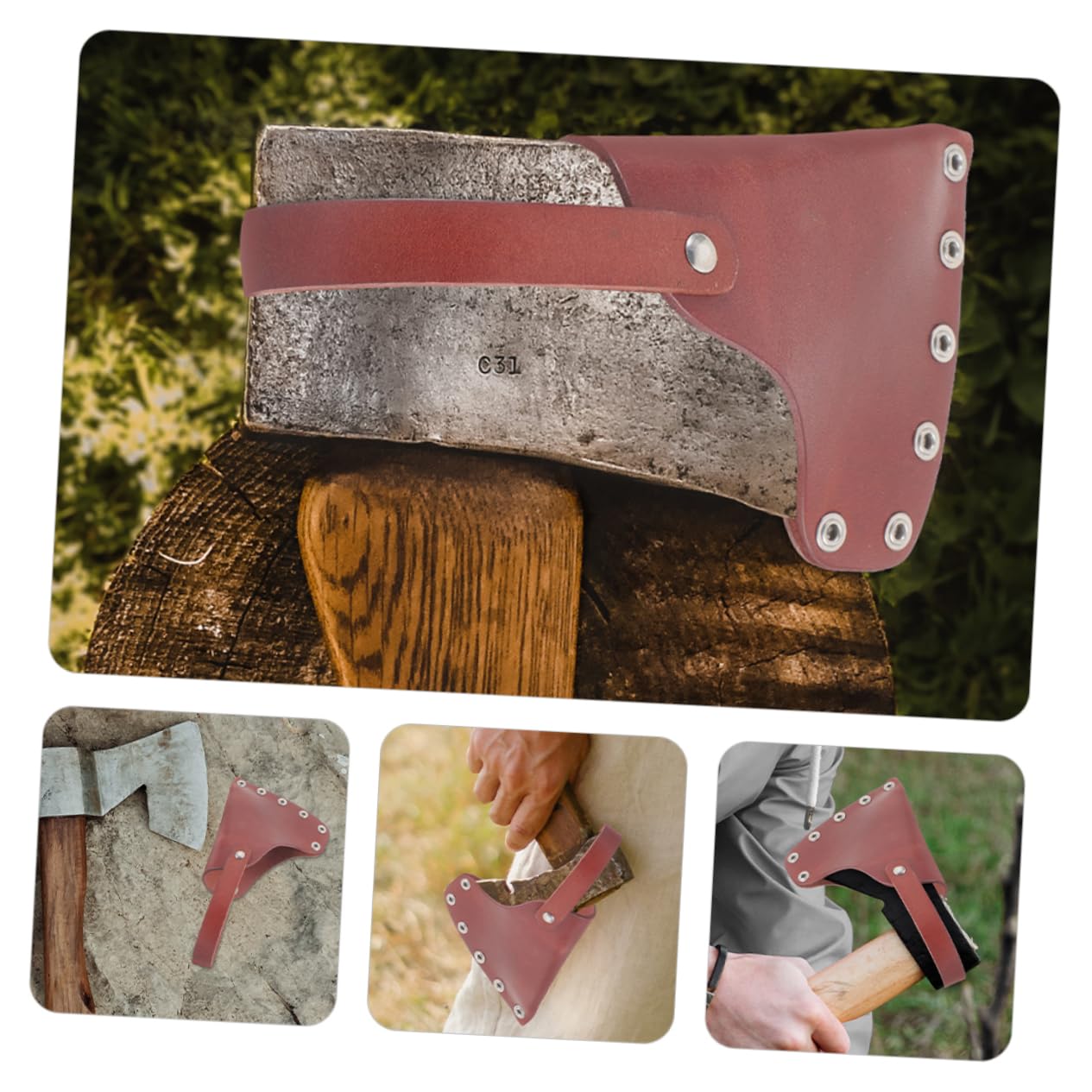 Lurrose Leather Axe Protective Hatchet Camping Accessory Universal Axe Sleeve Easy Snap Closure Cover