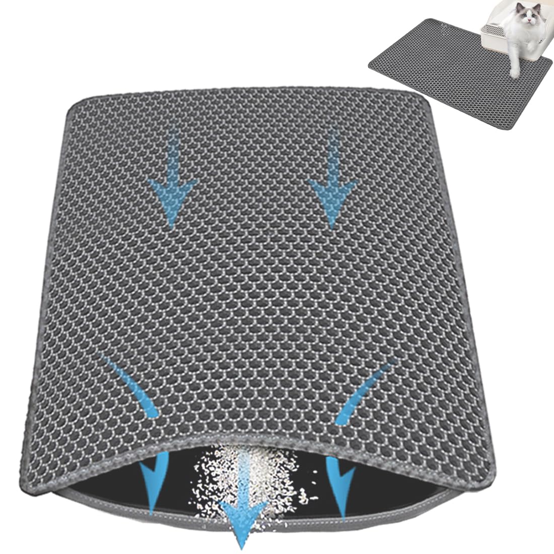 Cat Litter Mat 23.7"x 17.7" Litter Trapping Mat Honeycomb Double Layer Cat Litter Box Mat Waterproof, Urine-Proof, Non-Slip and Soft on Paws Kitty Litter Mat