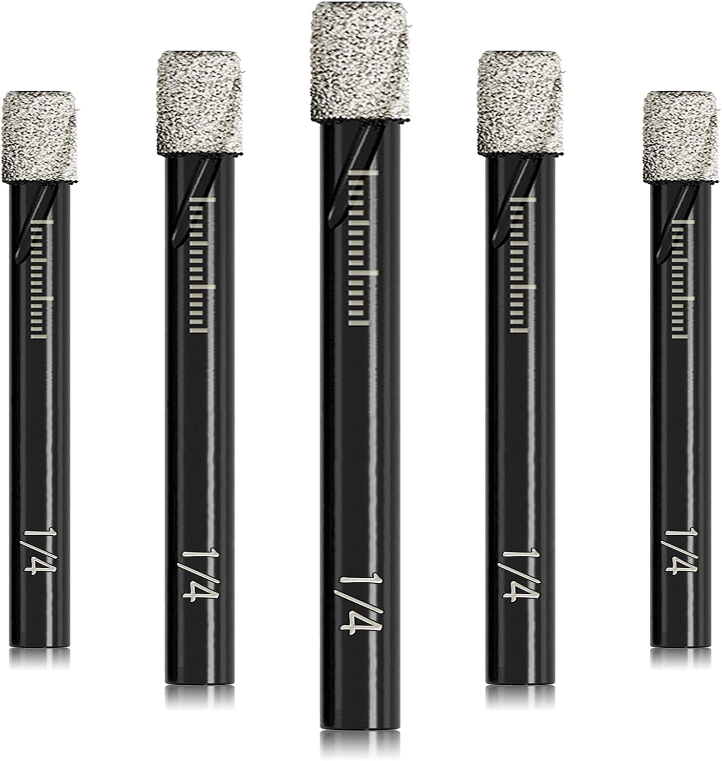 DKIBBITH 1/4" Dry Diamond Core Drill Bits Set 5 PCs Tile Drill Bits 6mm for Granite Ceramic Marble Tile Stone Glass Hard Materials, Round Shank with Storage Case