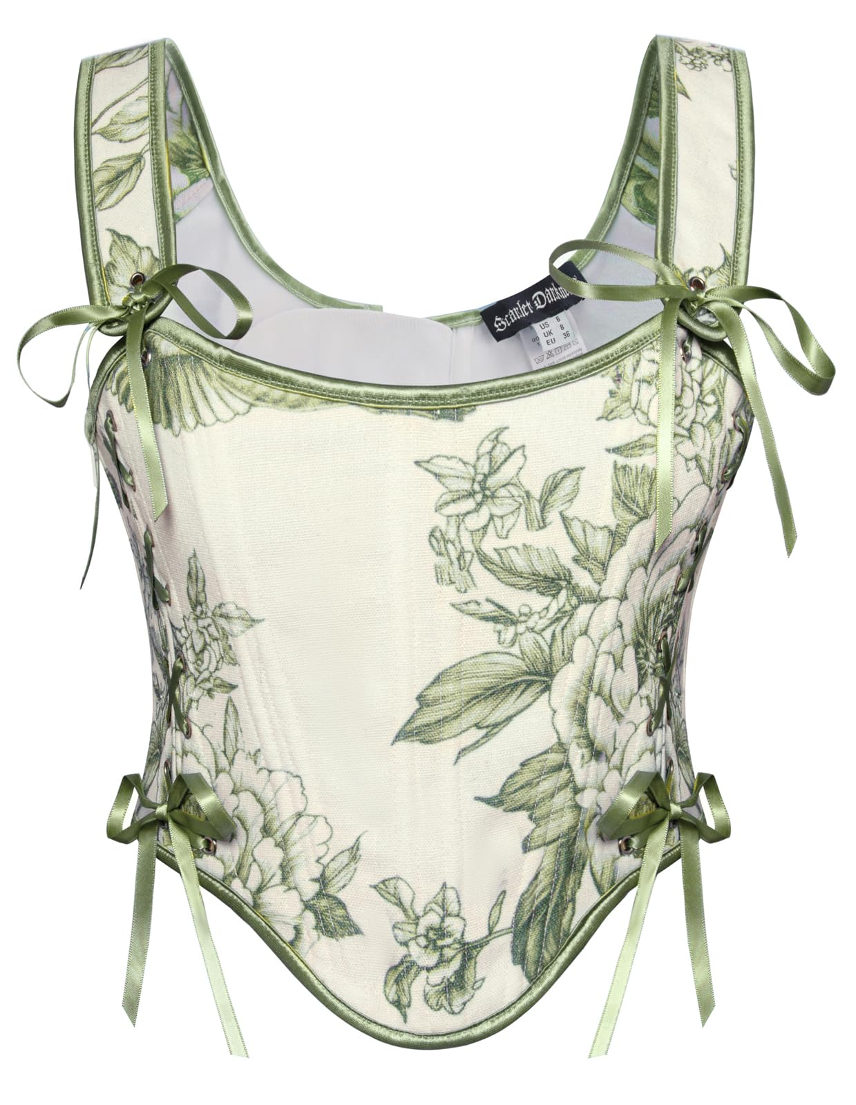 SCARLET DARKNESS Damen Renaissance Korsett Mittelalter Lace Up Blumendruck Korsage