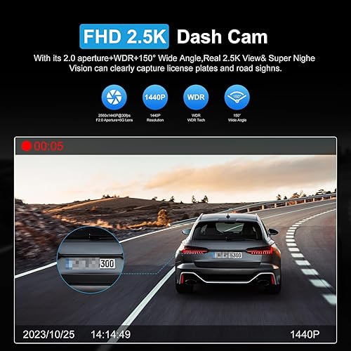 Miniatura 3 de Generic Dash Cam 2.5K 2.4G WiFi 1440P Cámara de coche, cámara de tablero frontal para automóviles, tarjeta 32G gratis, sensor G, visión nocturna