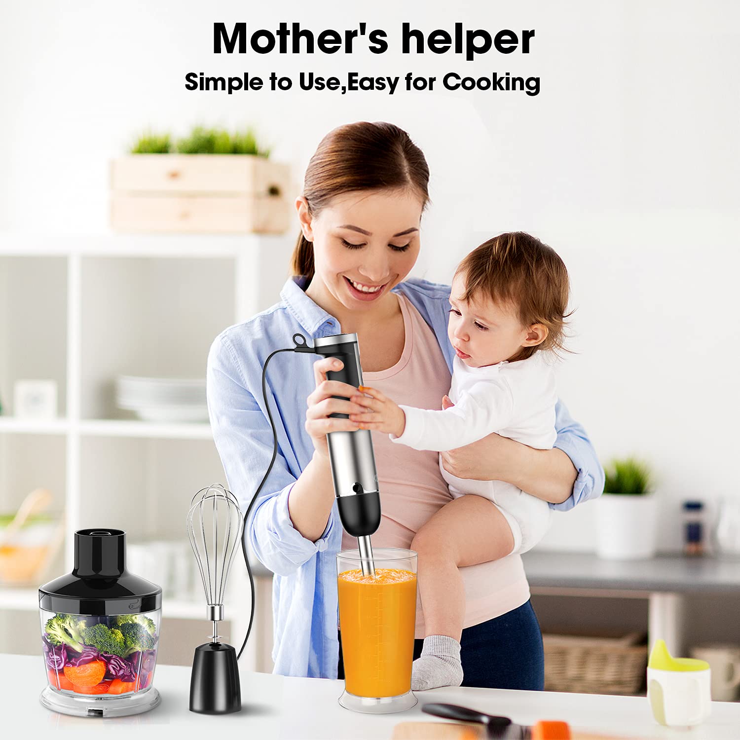 KOIOS Hand Blender,800W 12Speed 4in1 Multipurpose Immersion Blender