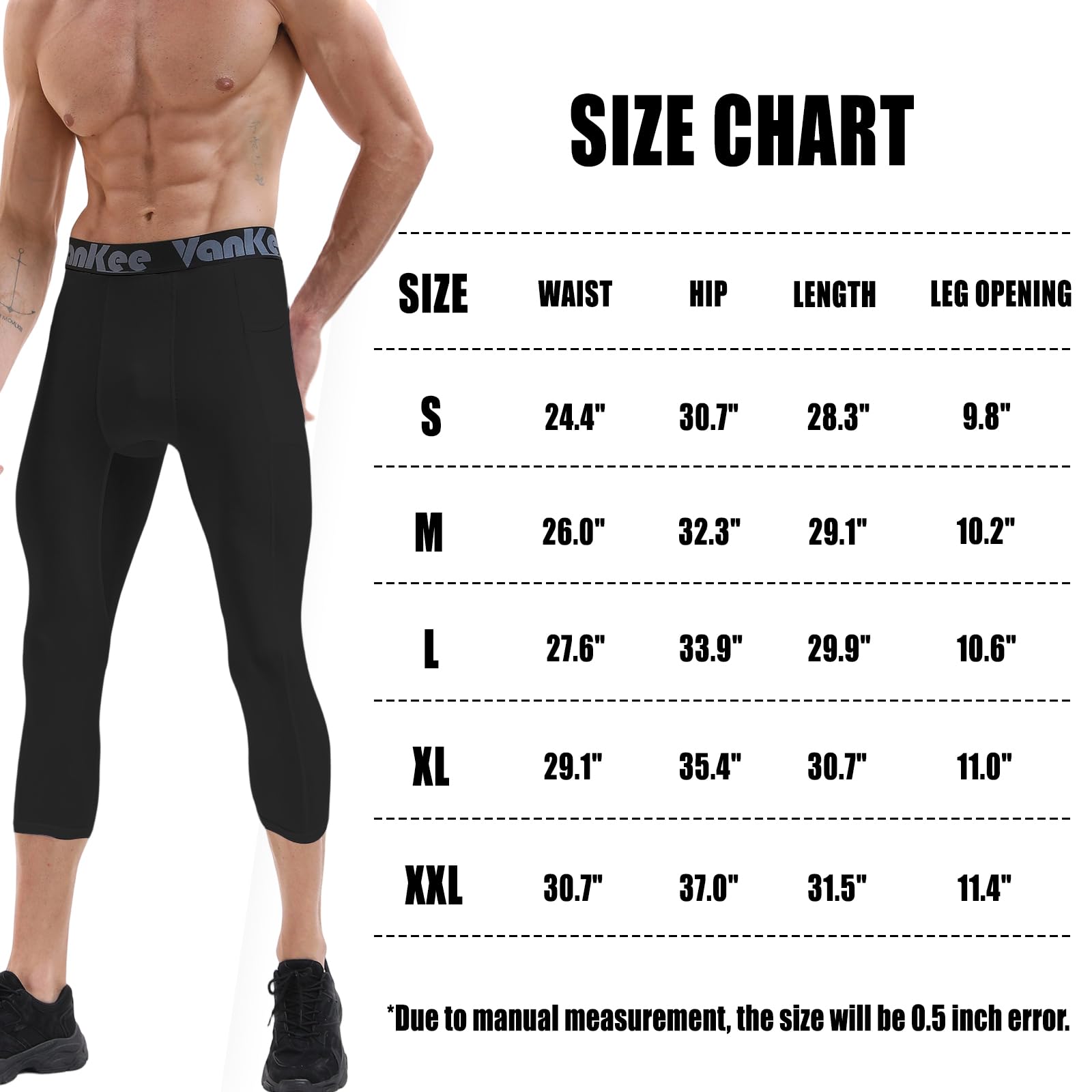 Męskie spodnie kompresyjne 3/4 z kieszeniami Sportowe legginsy do biegania Spodnie fitness Szybkoschnące spodnie do koszykówki Piłka nożna Joga Siłownia