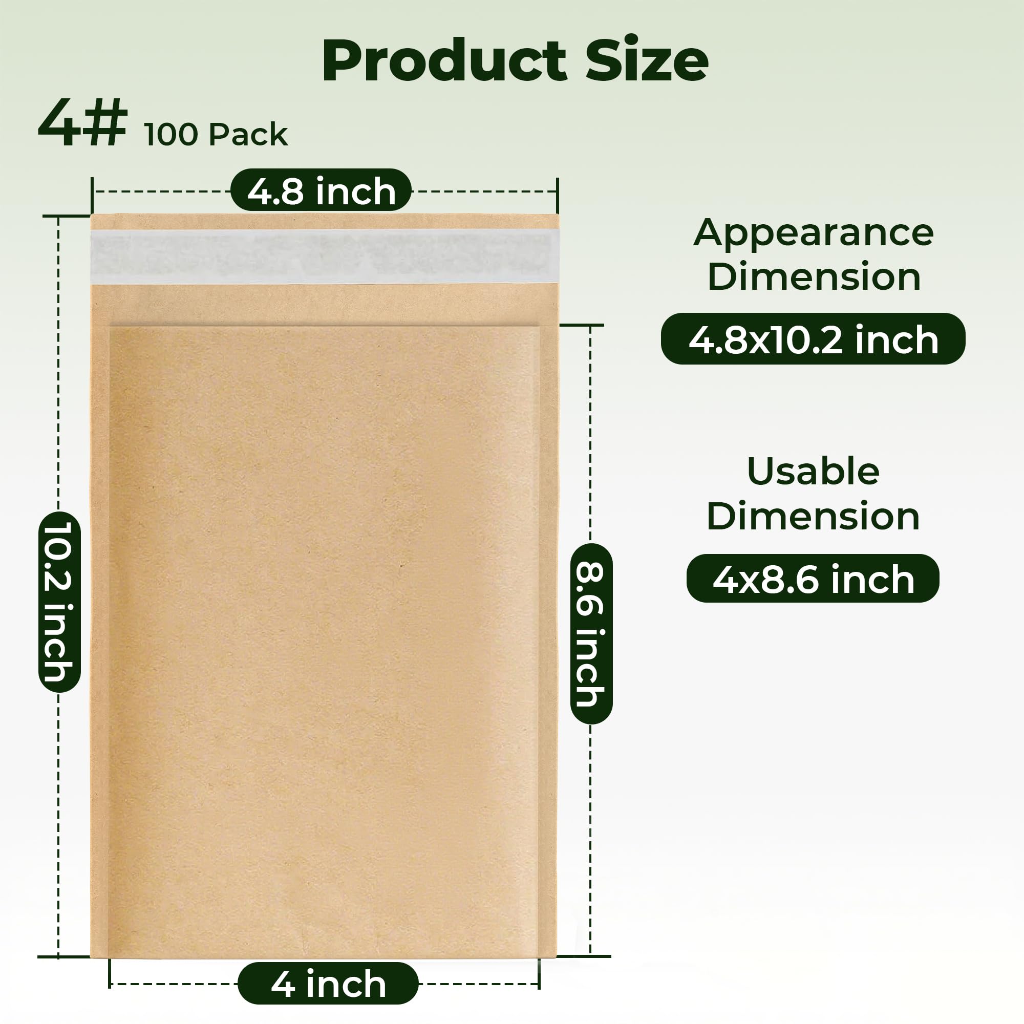 Tera Lot de 100 enveloppes d'expédition rembourrées en nid d'abeille : 12,2 x 22,1 cm, 4 couches, autocollantes, biodégradables, recyclables, pour bijoux, maquillage, sacs d'expédition pour petites