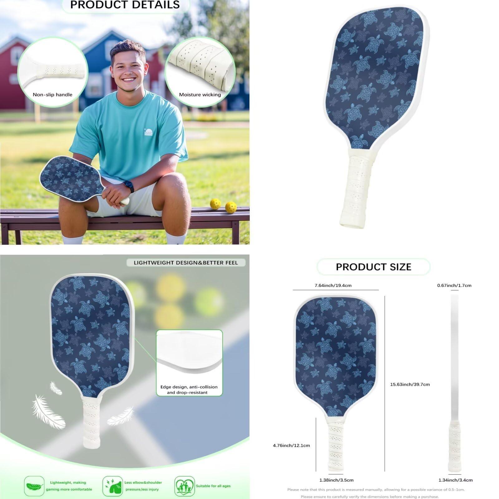 Set di 2 racchette da pickleball, borsa leggera in fibra di vetro, racchette da pickleball per adulti e adolescenti