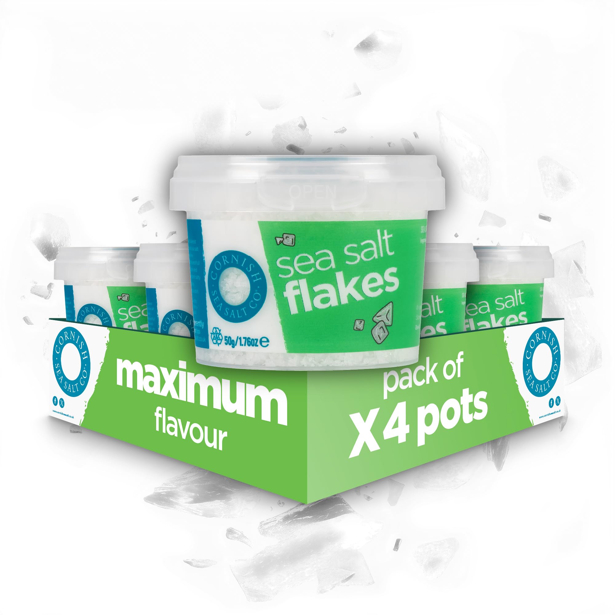 Cornish Sea Salt - Flaky Sea Salt - Rich in Minerals, Hand Harvested in Celtic Waters, Michelin Starred Chef Approved - Spices for Cooking, Kitchen Accessories - 4 x 50g