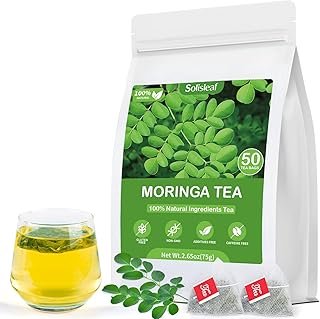 Moringa Tea, 100% Pure & Natural Moringa Leaves Herbal Tea Bags, Supporting Digestion & Immune System, Additive Free, Sugar Free, Non-GMO (50 Bags/1 Pack)