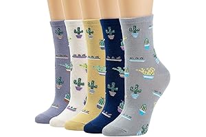 5 Pairs Cute Patterned Warm Crew Succulent Socks For Women