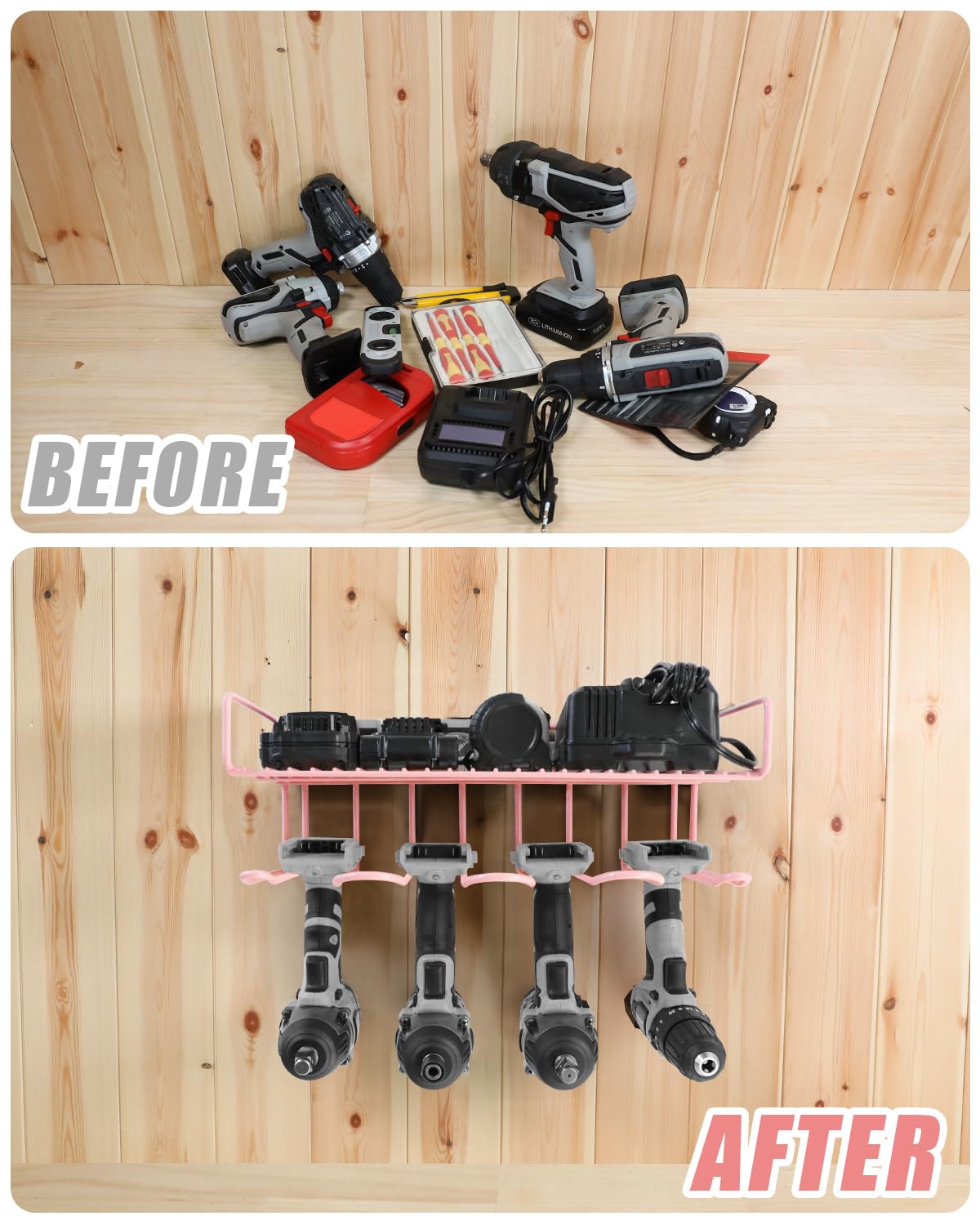 Pink Power Tool Organizer - Wall Mount Style for Power Tool Drill Storage as Heavy Duty Tool Shelf & Tool Rack with Compact Design image 5