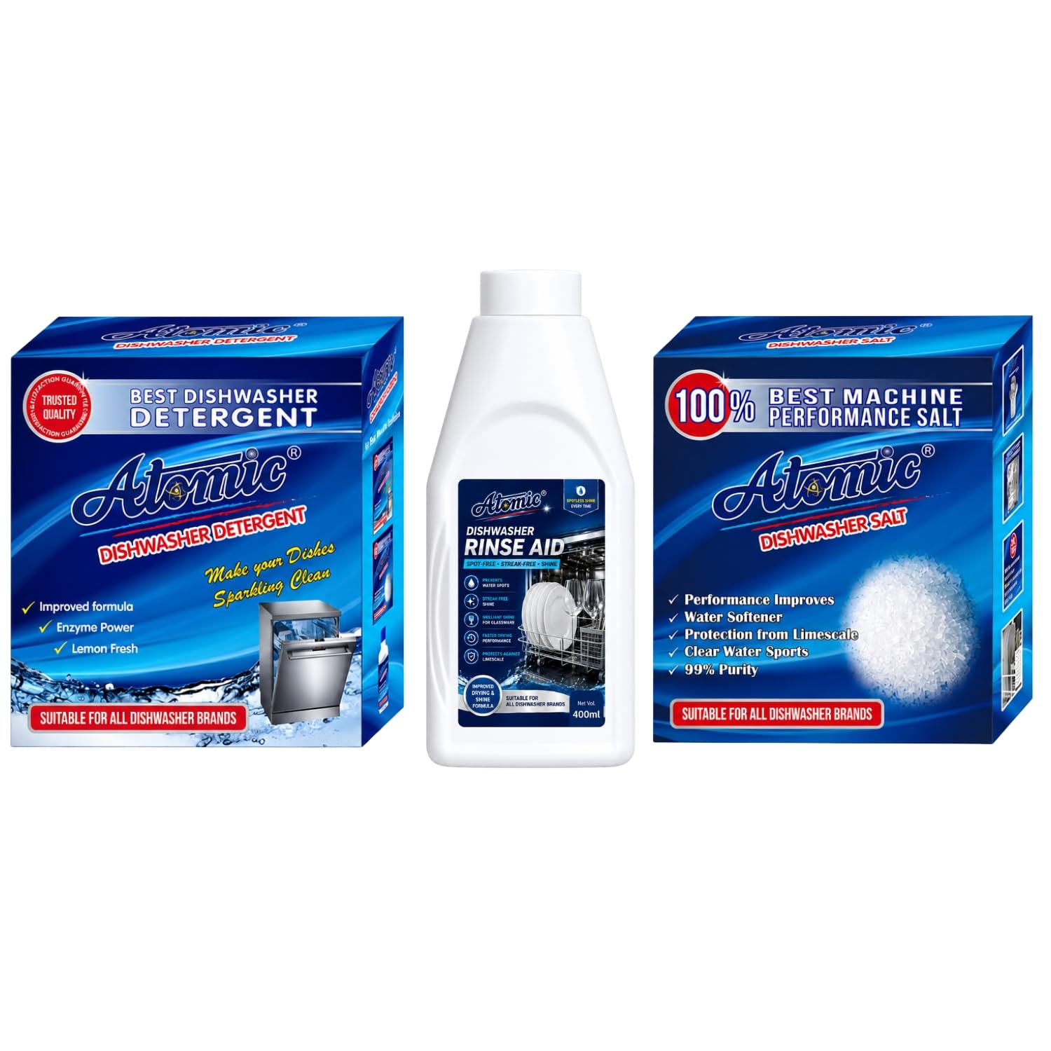 ATOMIC Dishwasher Starter Combo - Dishwasher Detergent 900 GM | Salt 900 GM & Rinse Aid Liquid 400 ML-image-33