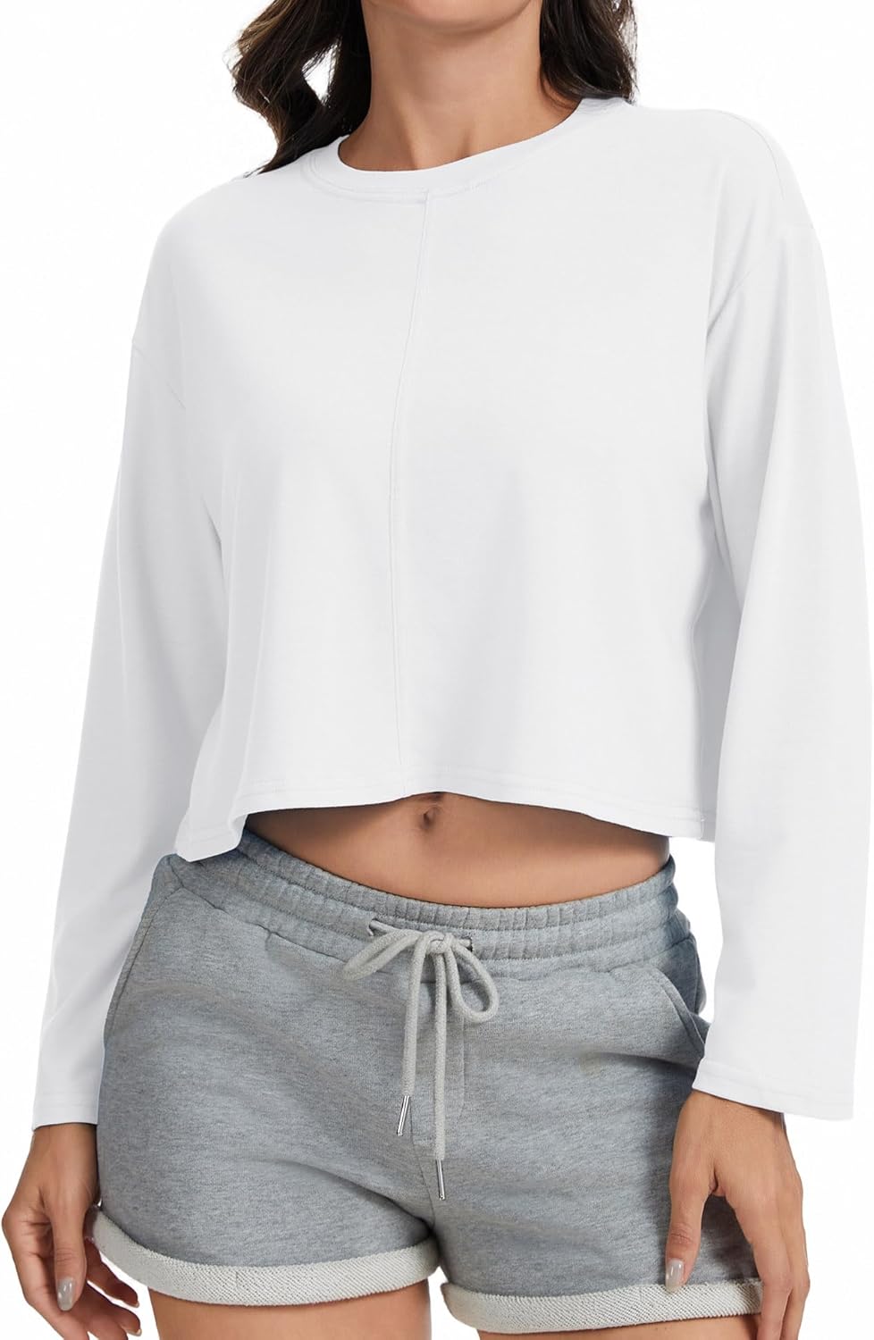 Long Sleeve Crop Tops for Women Loose Oversized Shirts Cropped Tee