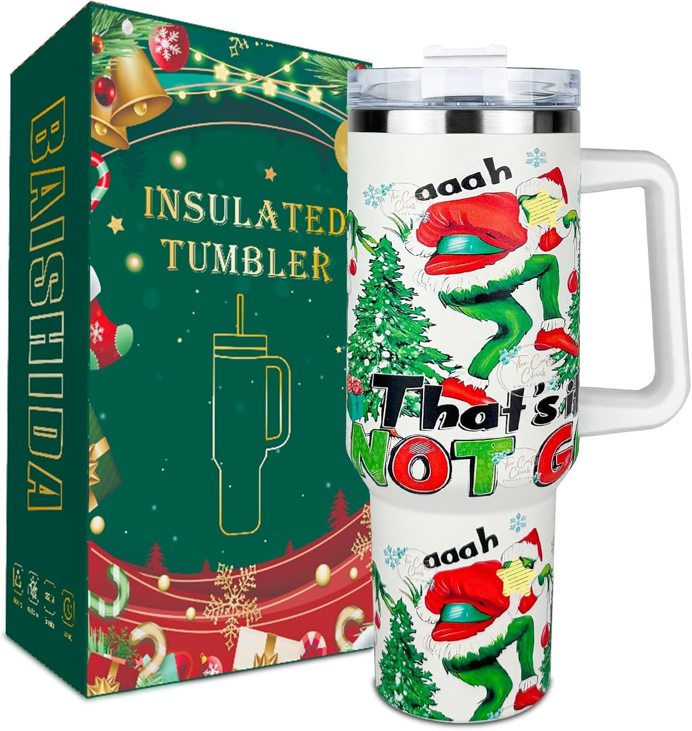 40 oz Grinchi ChristmasTumbler with Lid and Straw, Stainless Steel Tumbler with Handle, Car Mug Outdoor Sports Travel Gift 40oz Insulated Tumblers (Christmas 9)