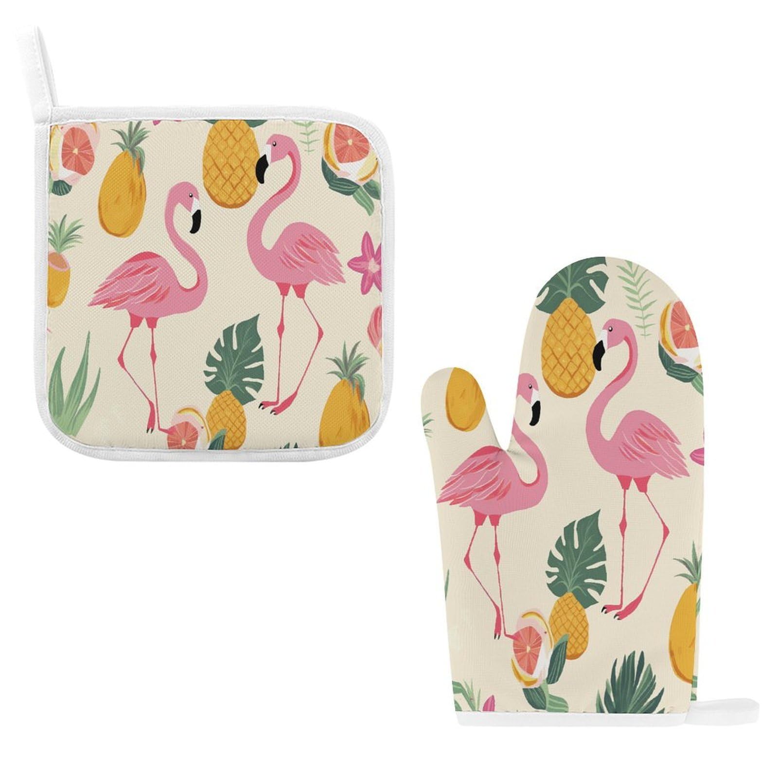 Fodpand Style Flamingos And Pineapples Oven Mitts And Pot Holders Sets