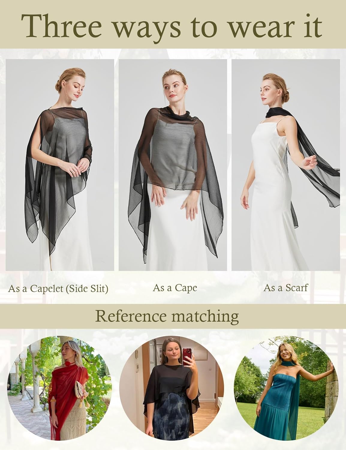 BEAUTELICATE Sheer Bridal Shawl for Wedding Dress 3 Multi-ways Shawl Bridesmaids Capelet Scarf - Image 6