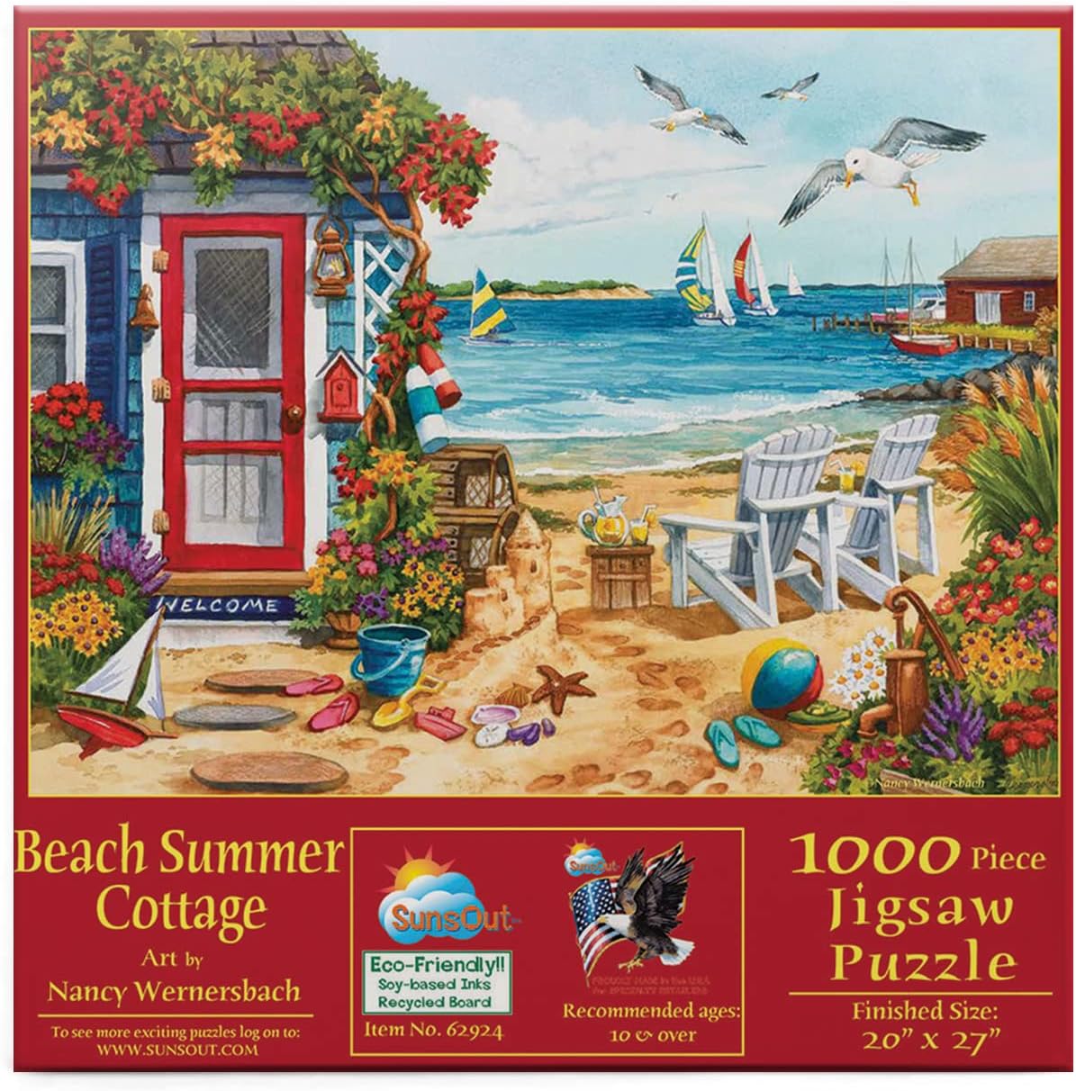 SUNSOUT INC - Beach Summer Cottage - 1000 pc Jigsaw Puzzle by Artist: Nancy Wernersbach - Finished Size 20" x 27" - MPN# 62924