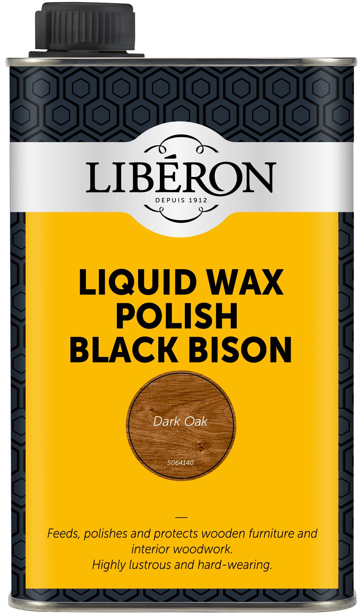 Libéron Liquid Wax Polish Black Bison - Traditional Fine Woodcare Formula - Nourishes, Protects & Provides a Hard-Wearing Shine - Ideal for Furniture & Large Surfaces - Dark Oak - 500ml