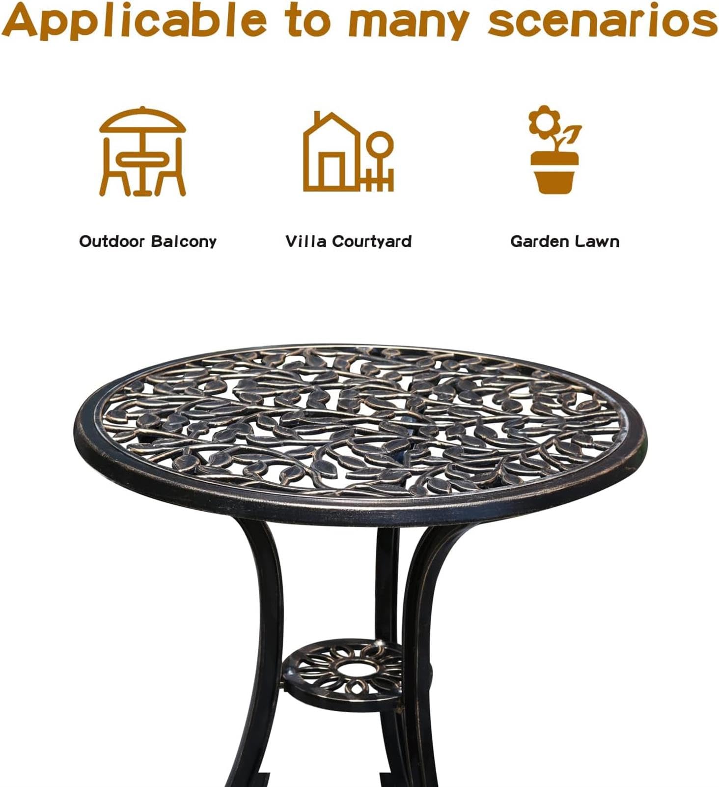 Set da bistrot da esterno in alluminio pressofuso con tavolo e sedie, set da 3 pezzi per giardino o portico anteriore, elegante e durevole