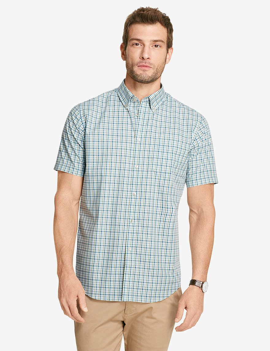 Van Heusen Men's Short Sleeve No-Iron Mini Check Button Down
