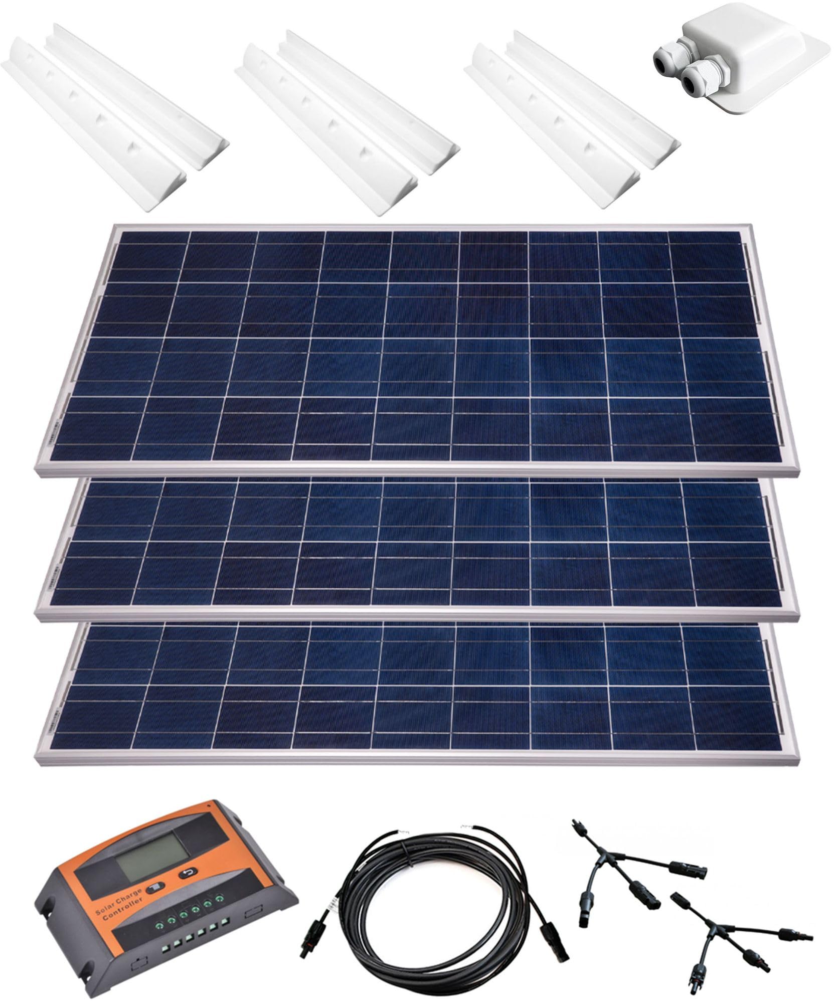 Solarset 12V Solaranlage Solarkit PV Inselanlage Wohnmobil Solarmodul Laderegler Wattzahl:300W mit Halterung