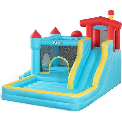 Bounce House with Slide, Inflatable Bouncy House for Kids 3-12, Outdoor & Indoor, 450W Blower, Blue