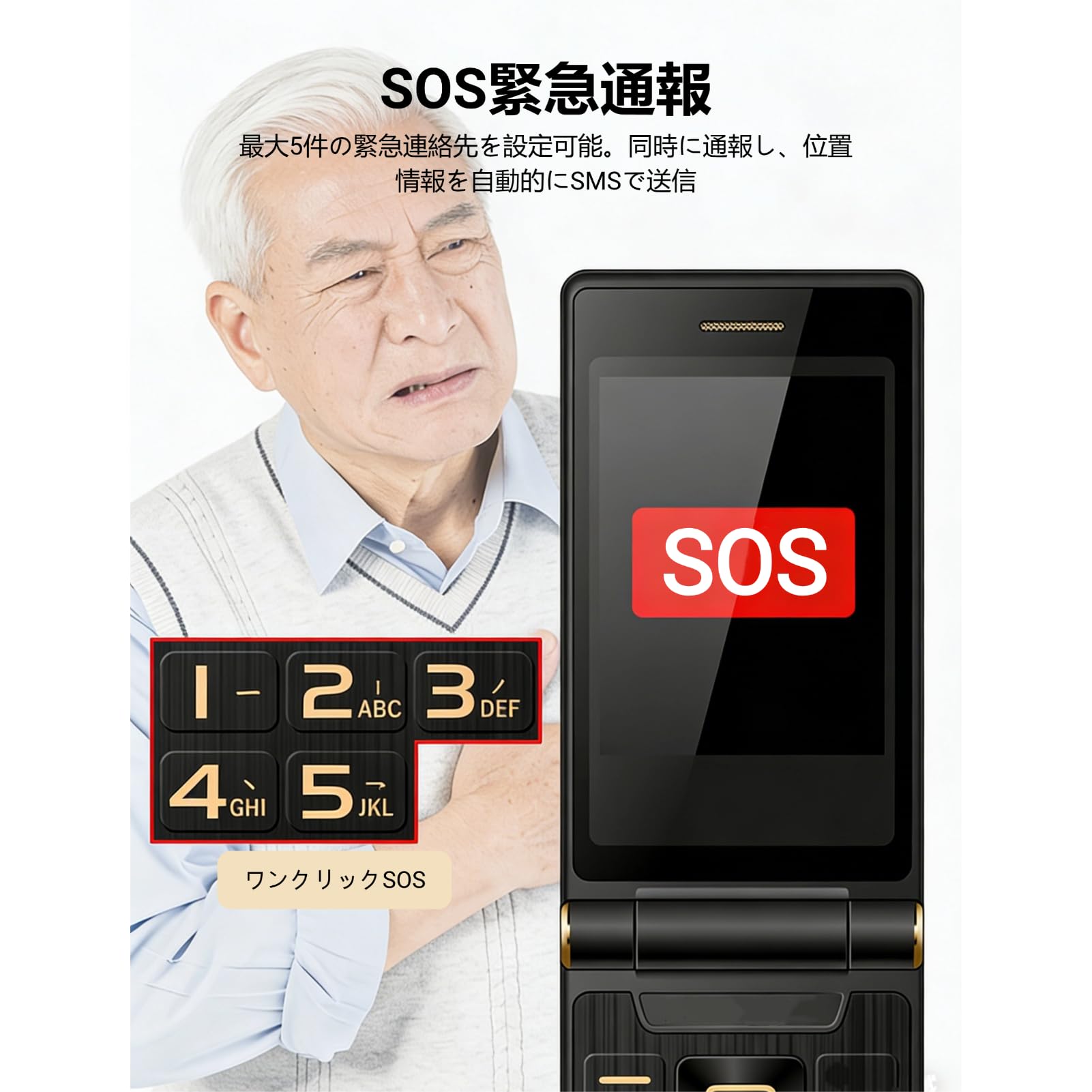 Amazon | 高齢者向け折りたたみ式携帯電話、2GデュアルSIMロック解除