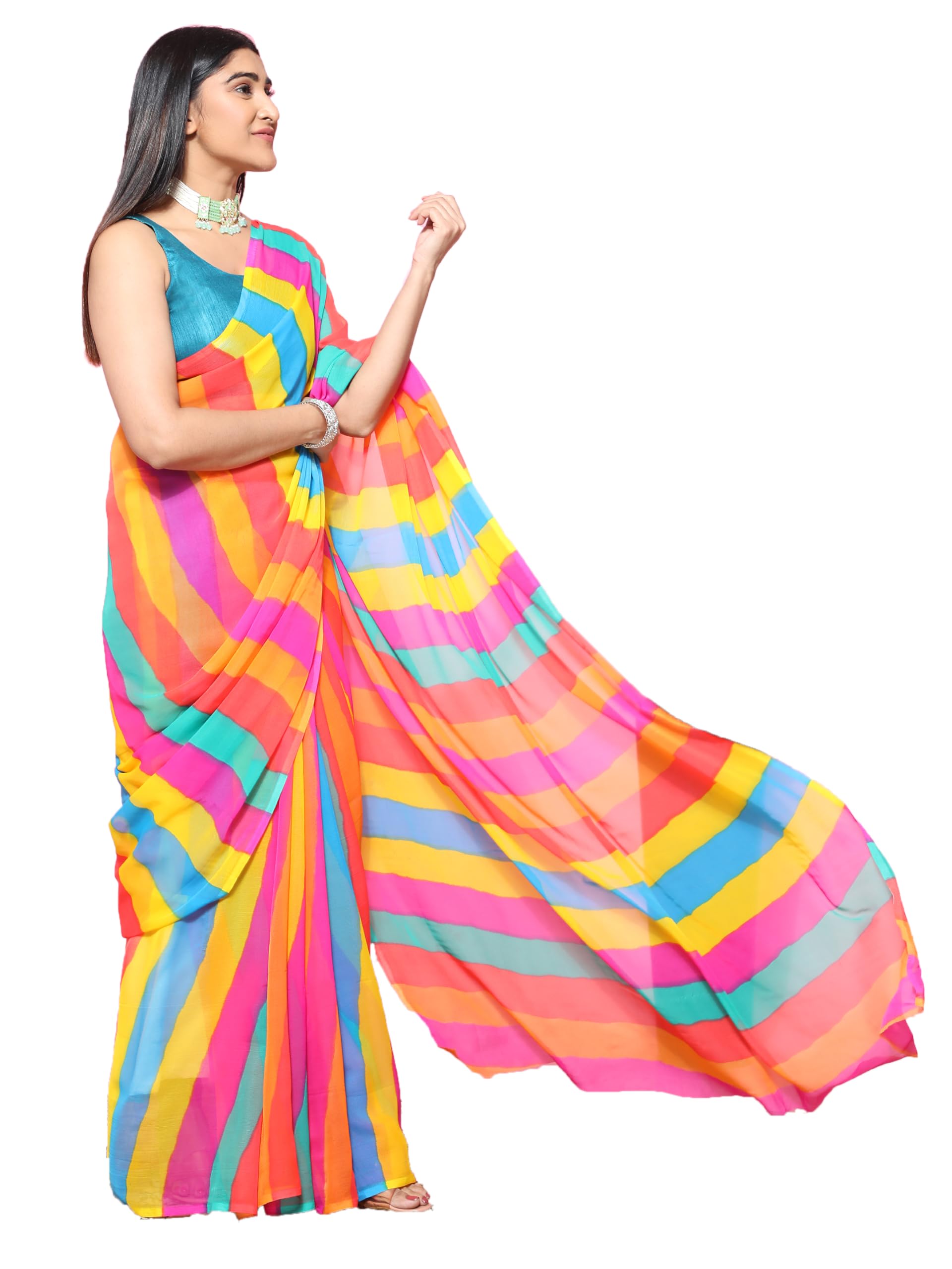 Women's Chiffon Printed Banarasi Border Bollywood Saree With Unstitched Blouse Piece