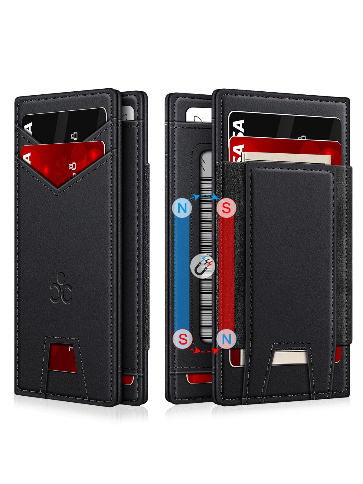 Wallet for Men Slim Leather Wallets for 9-13 Cards, RFID Blocking Thin Card Holder Wallet with ID Window & Stretchable Cash Slot, Minimalist Bifold Small Wallet for Front Pocket, Birthday Gift for Men