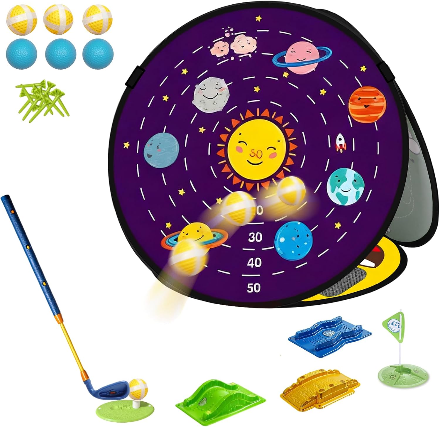Kids Golf Set with Club - 28Pcs 4-in-1 Kids Sticky Golf Games Set, 4 -Sided Golf Chipping Net，Multiple Game Modes, Sports Outdoor Indoor Toys, Christmas Birthday for Girls Boys