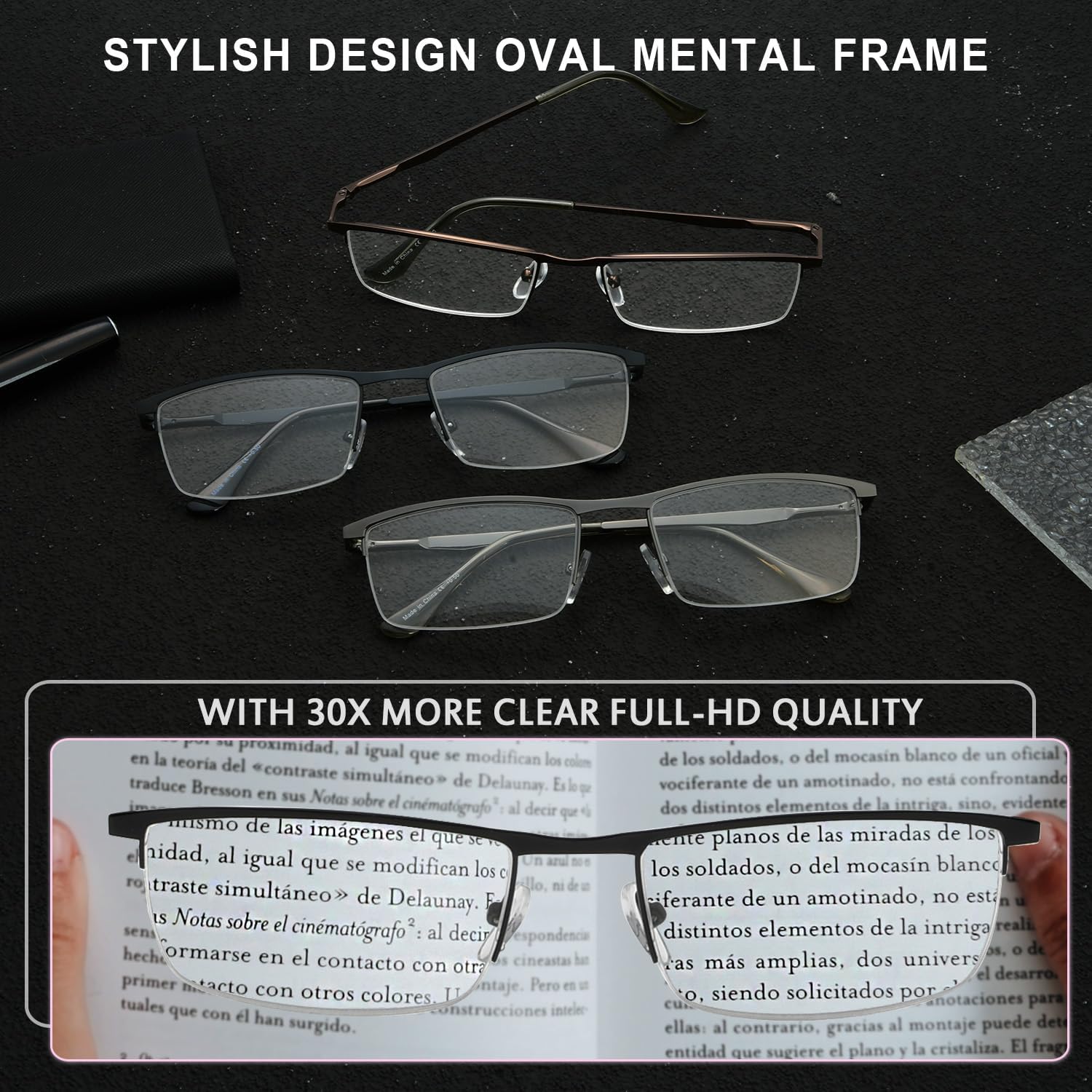 GUD Reading Glasses 3 Pairs Metal Half-rim Readers for Women and Men (Brown, 4.00)