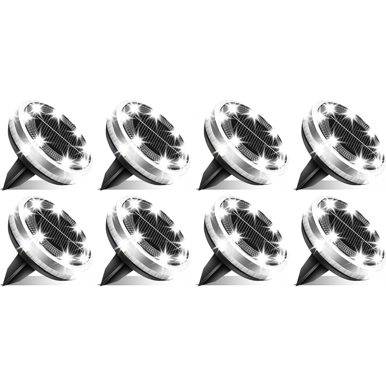 SenluKit Solar Ground Lights Outdoor Waterproof Upgraded Flat Solar Garden Lights with 4 Side Light Stainless Steel Solar Powered Disc Light for Walkway Pathway Landscape Lawn Yard