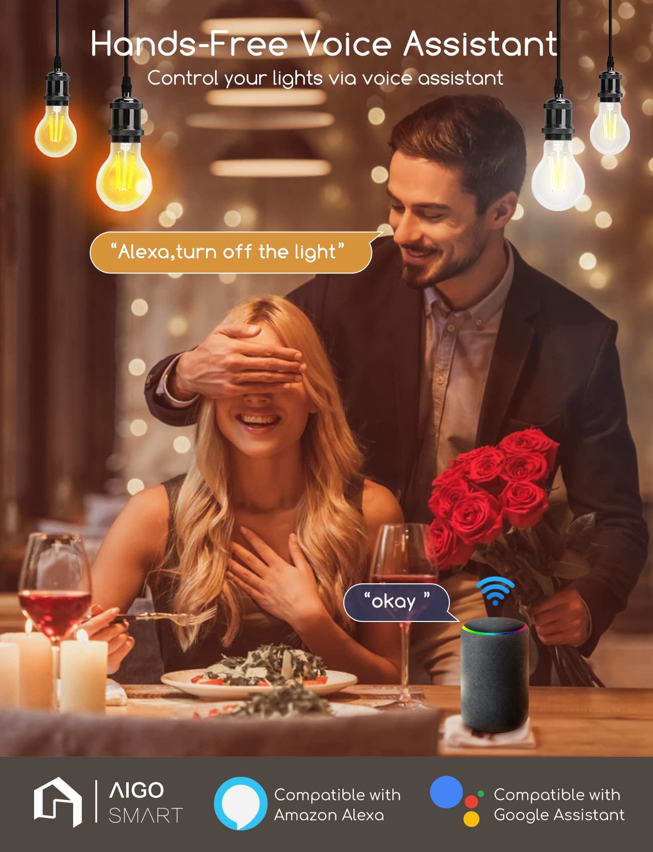 Aigostar Lampadine Smart WiFi E27 Alexa Lampadine Vintage A60 6W Edison Lampadina WiFi Dimmerabile 2700K-6500K, Controllo Remoto tramite APP, Compatibile Con Alexa, Google Home, Trasparente 1 Unità