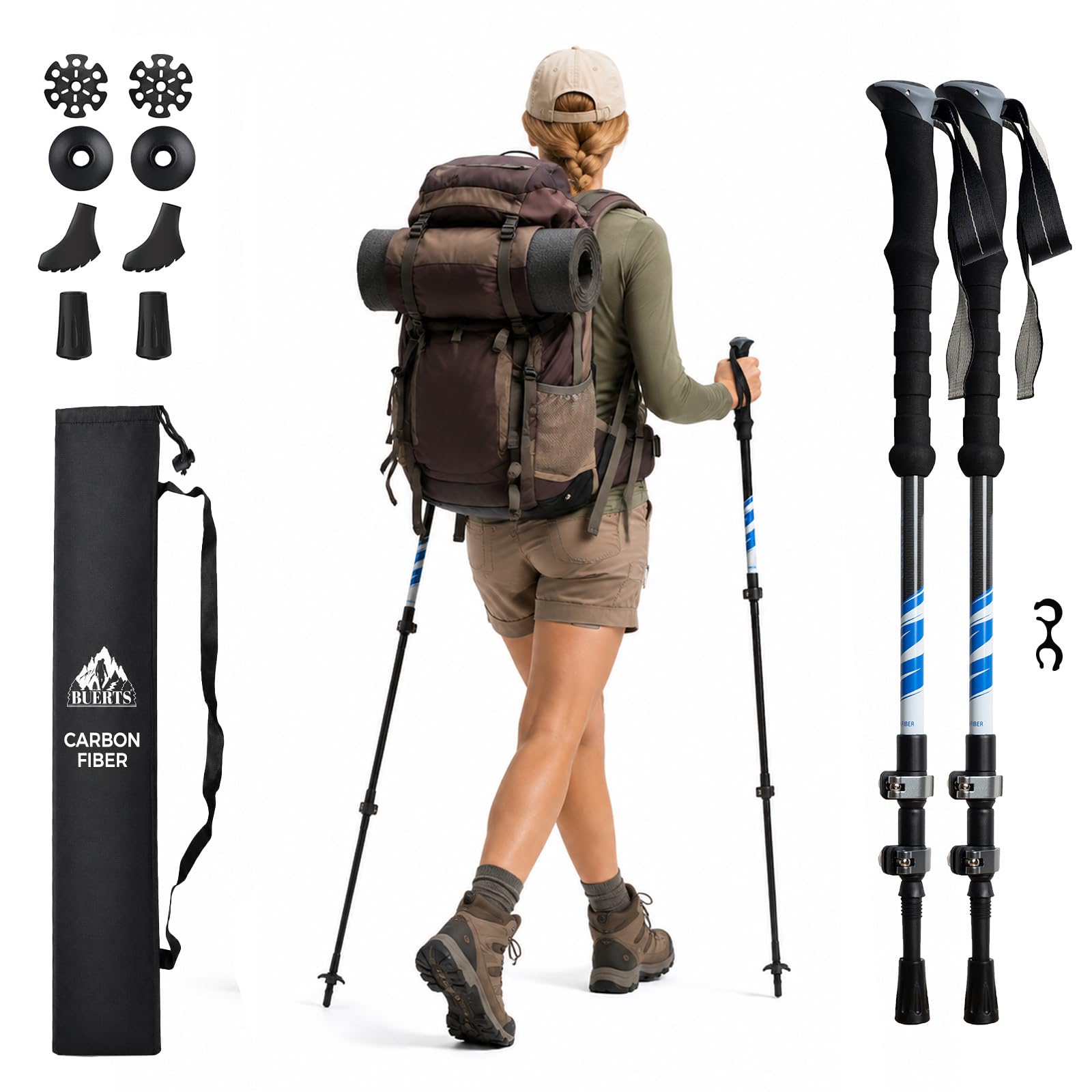 Ultralight Carbon Fiber Trekking Poles - 3K Collapsible Hiking Poles with EVA Foam Grip &amp; Flip Lock