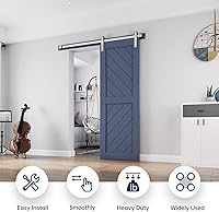 Vista 2 de EaseLife Kit de rieles de níquel cepillado para puerta corrediza de granero de 5 pies, polea J básica, resistente, se desliza suavemente