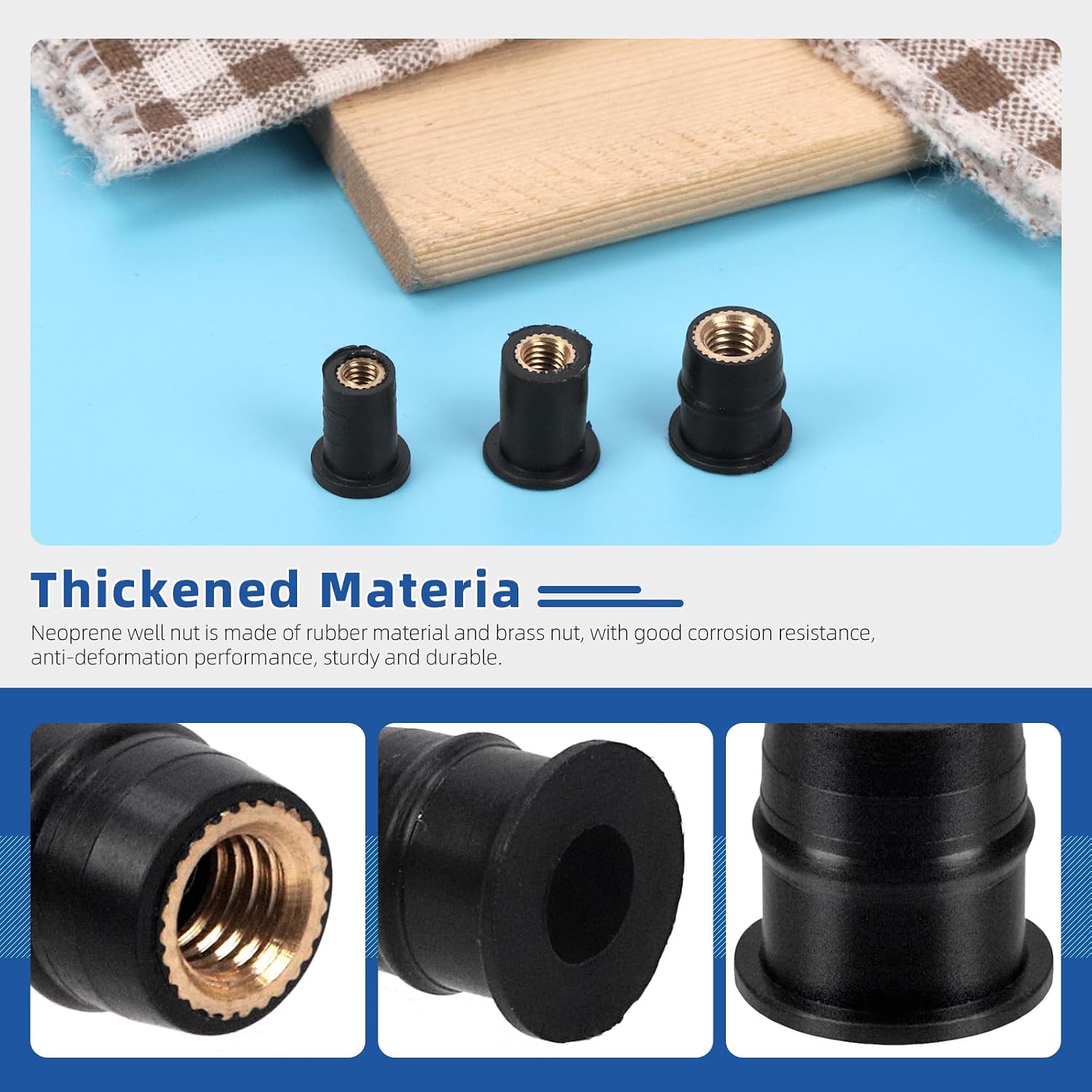 Glarks 37pcs M4 M5 M6 Black Rubber Well Nuts Set Expansion Brass Nuts Windshield Fairing Nuts Windscreen Rubber Nut for Canoe, Boat, Kayak